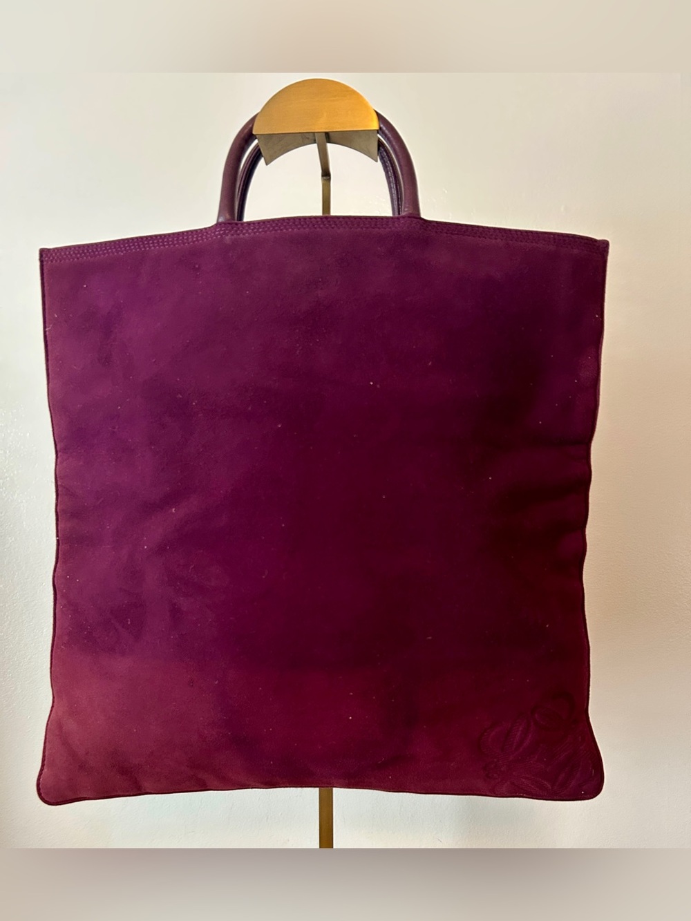 Loewe Anagram Suede Square Tote Bag in a rich burgundy/plum.  Vintage